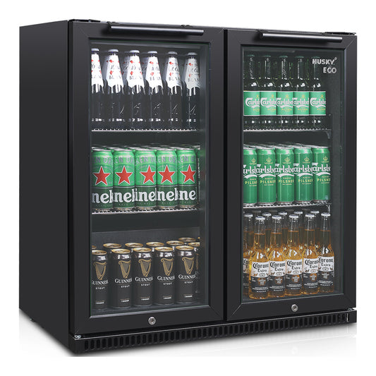 Husky 173L Eco Double Door Back Bar Drinks Chiller in Black