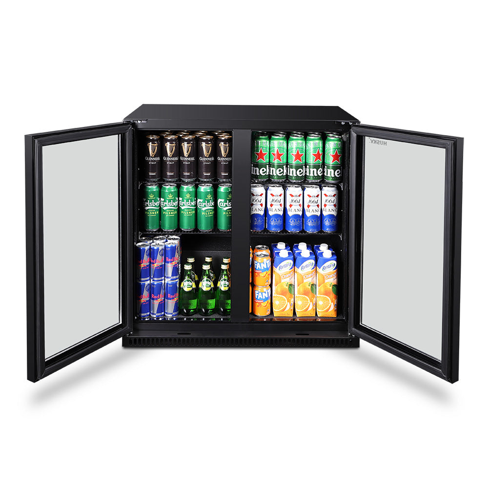 Husky 203L Double Door Homebar Drinks Chiller in Black
