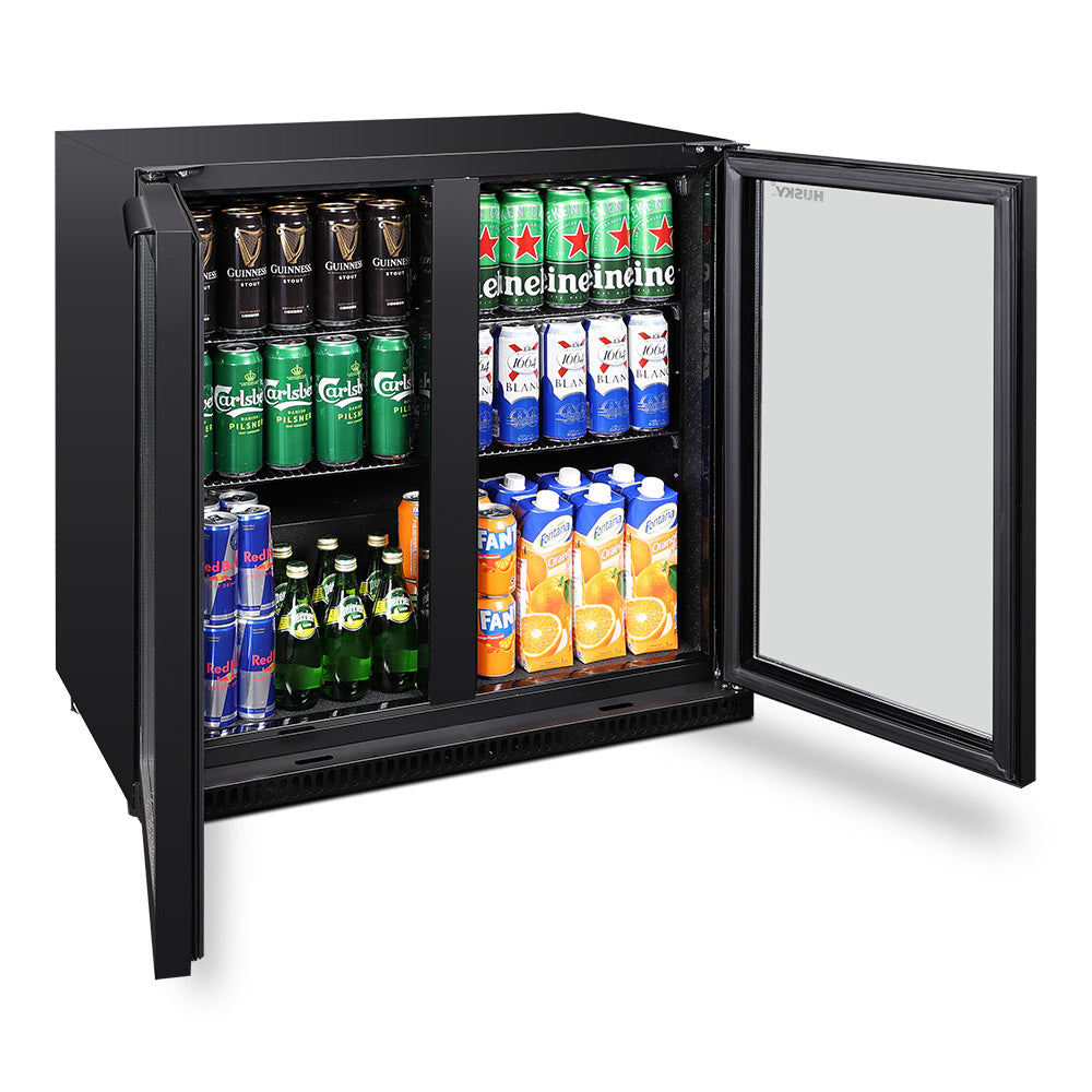 Husky 203L Double Door Homebar Drinks Chiller in Black