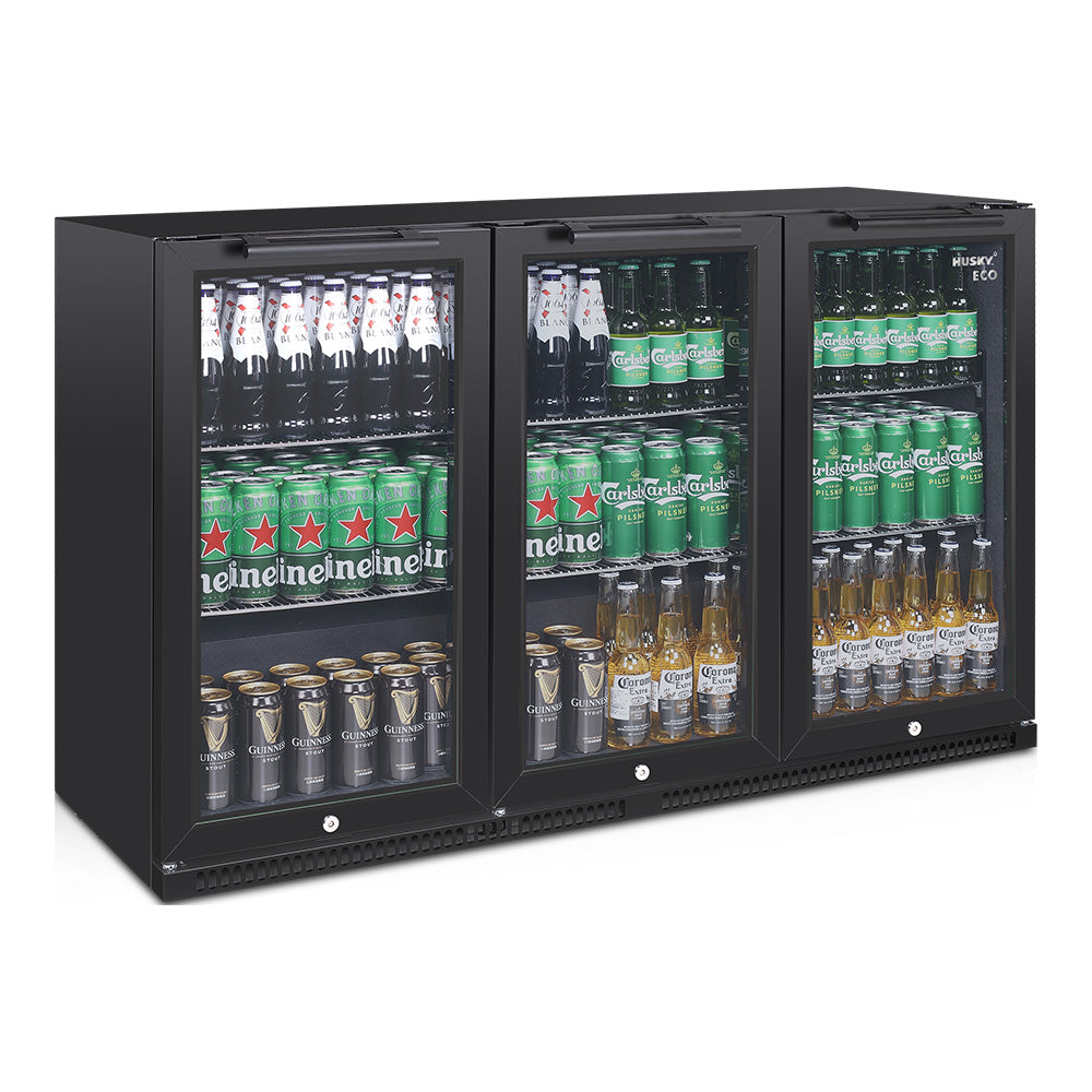 Husky 280L Eco Triple Door Back Bar Drinks Chiller in Black