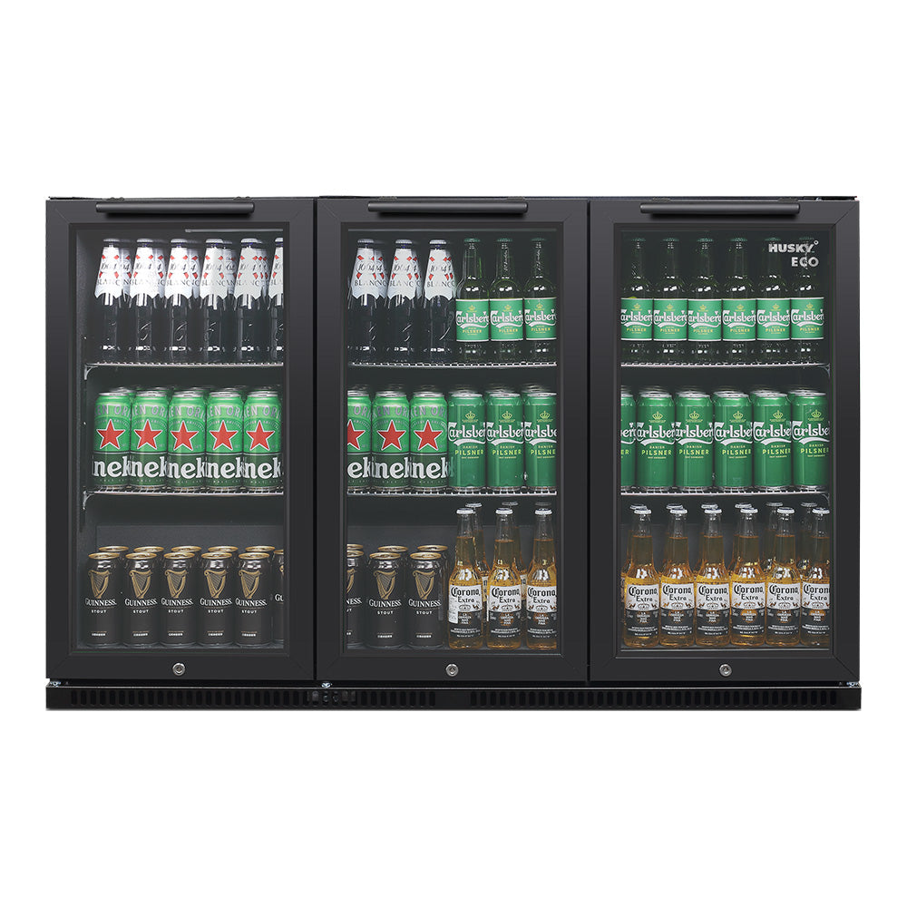 Husky 280L Eco Triple Door Back Bar Drinks Chiller in Black