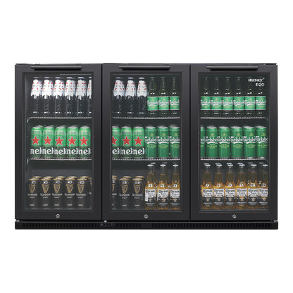 Husky 280L Eco Triple Door Back Bar Drinks Chiller in Black