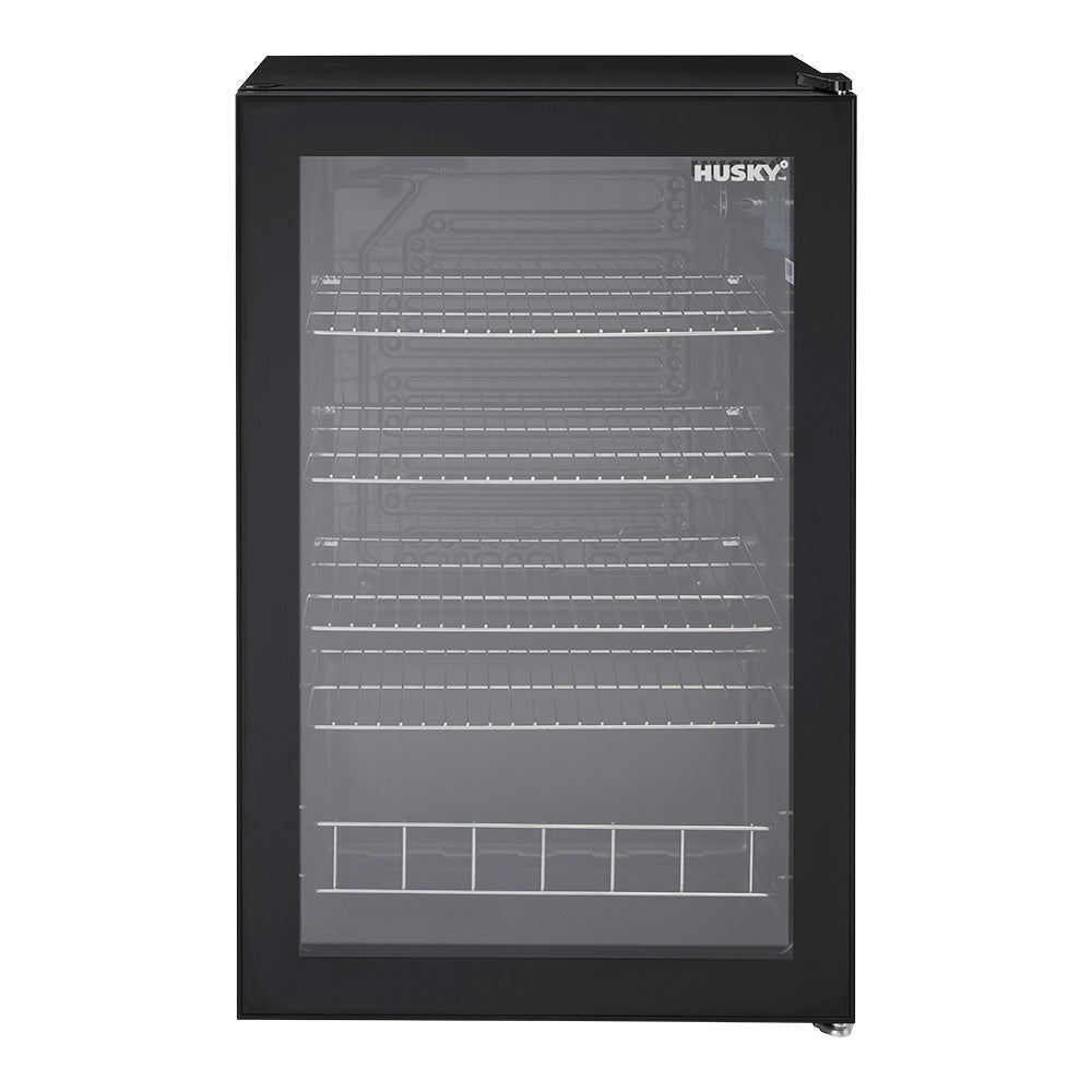 Husky 130L Single Glass Door Indoor Bar Fridge in Black