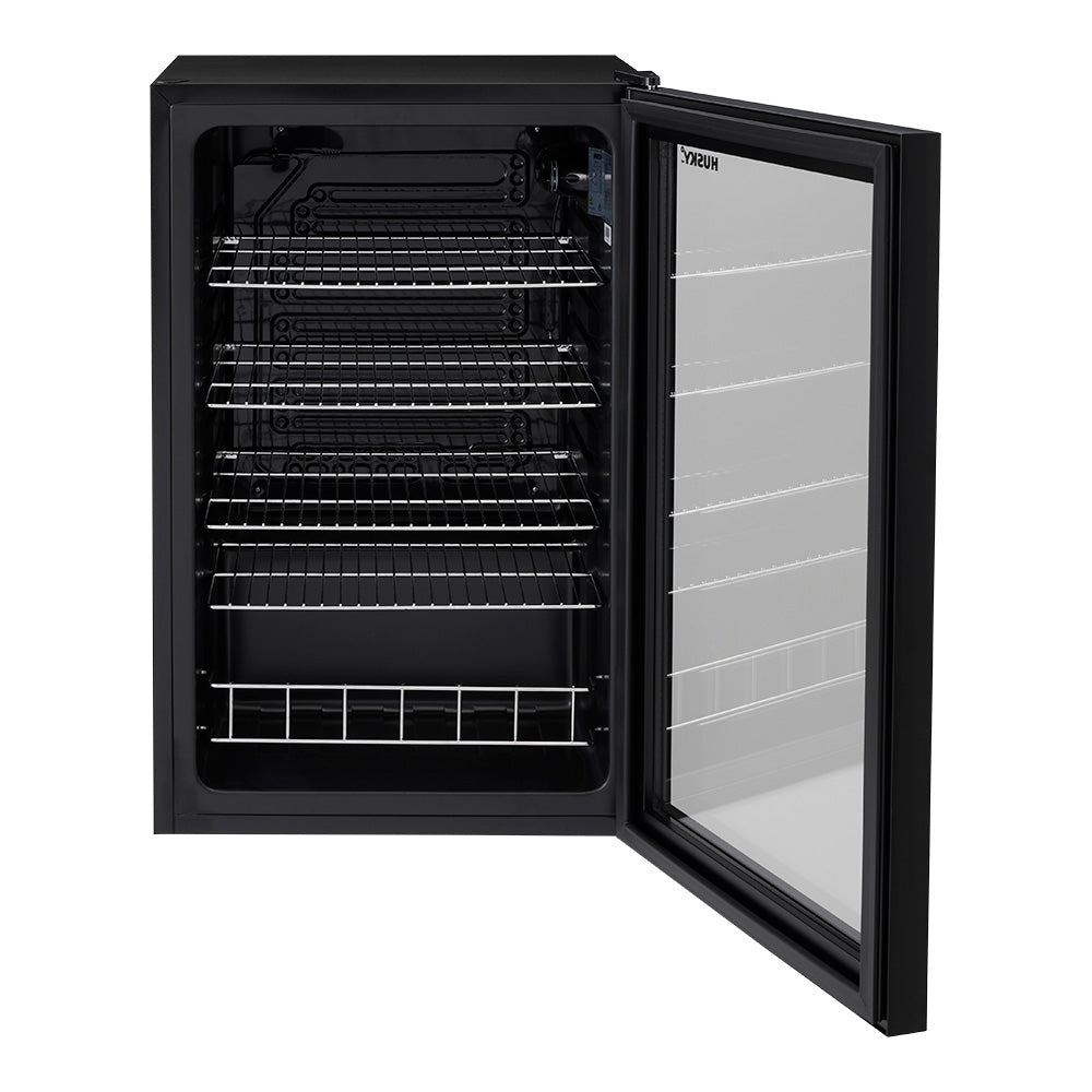 Husky 130L Single Glass Door Indoor Bar Fridge in Black