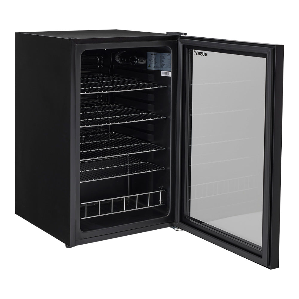 Husky 130L Indoor Bar Fridge With Anti-Condensation Glass Door in Black