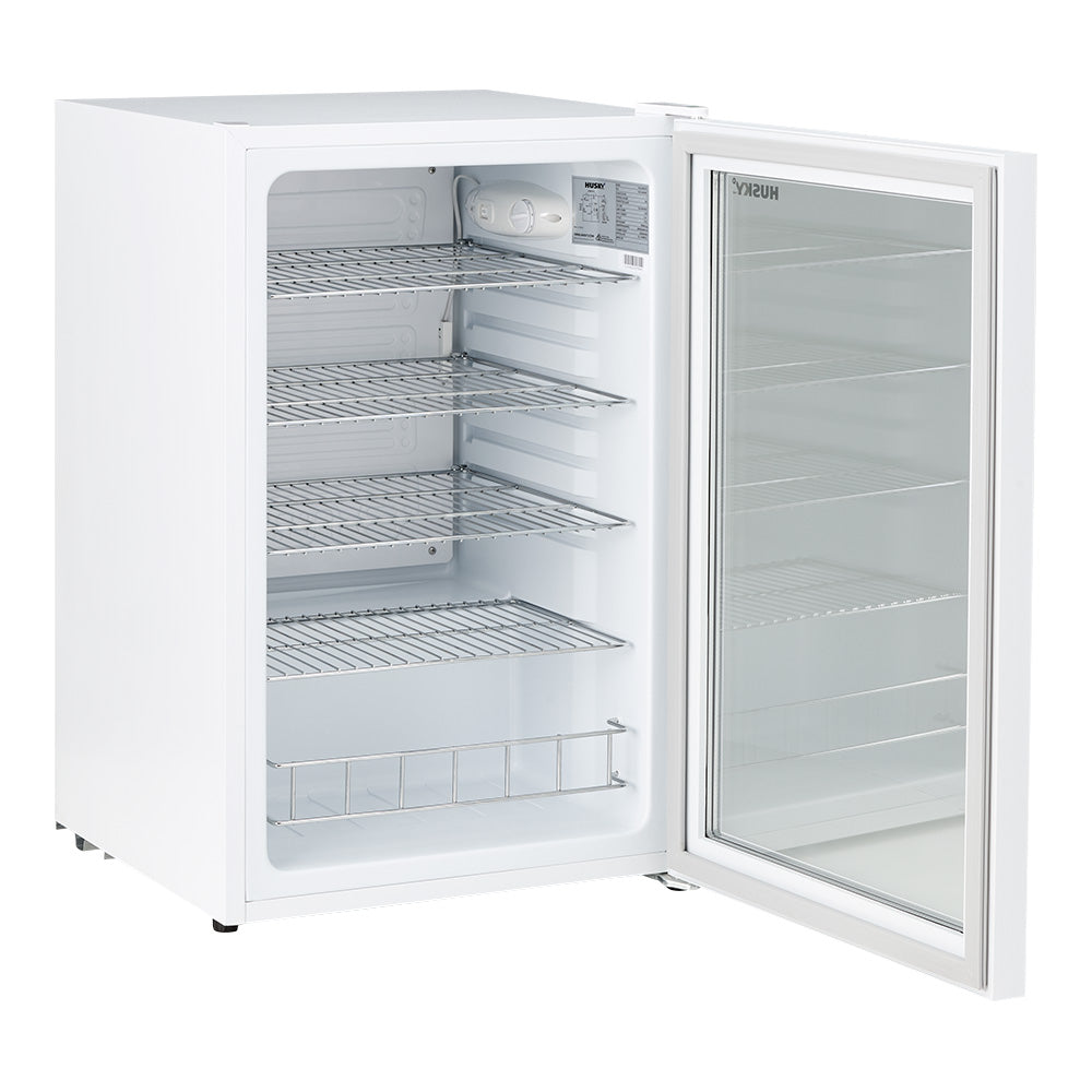 Husky 130L Indoor Bar Fridge With Anti-Condensation Glass Door in White
