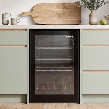 Husky 130L Single Glass Door Indoor Bar Fridge in Black