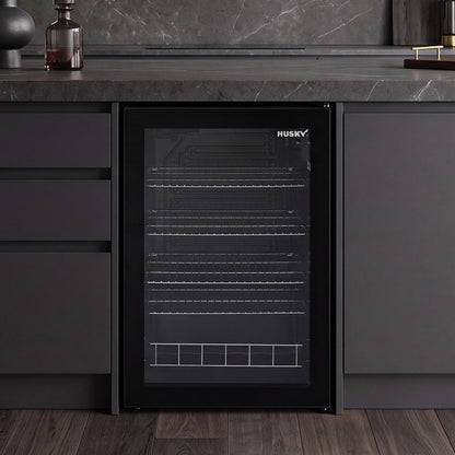 Husky 130L Single Glass Door Indoor Bar Fridge in Black