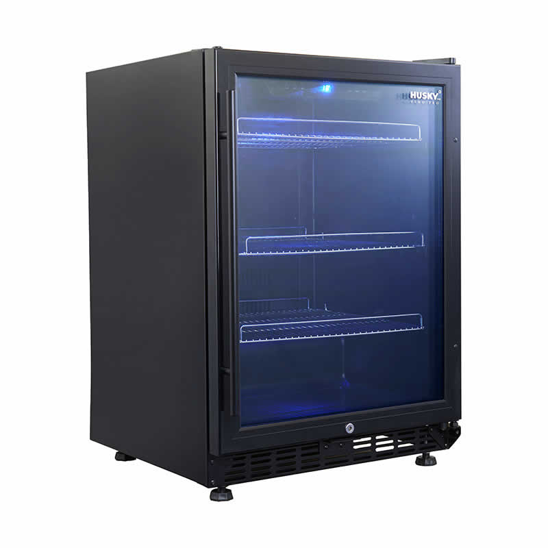 Husky Vino Pro 154L glass door drinks chiller in black.