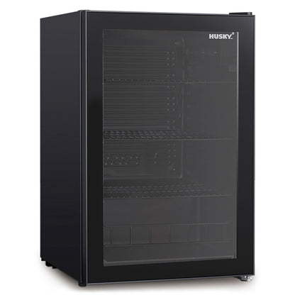 Husky 130L Single Glass Door Indoor Bar Fridge in Black