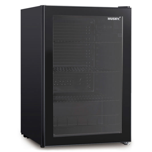 Husky 130L Single Glass Door Indoor Bar Fridge in Black