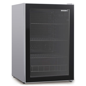 Husky 130L Indoor Bar Fridge With Anti-Condensation Glass Door in Silver (HUS130HDSIL)