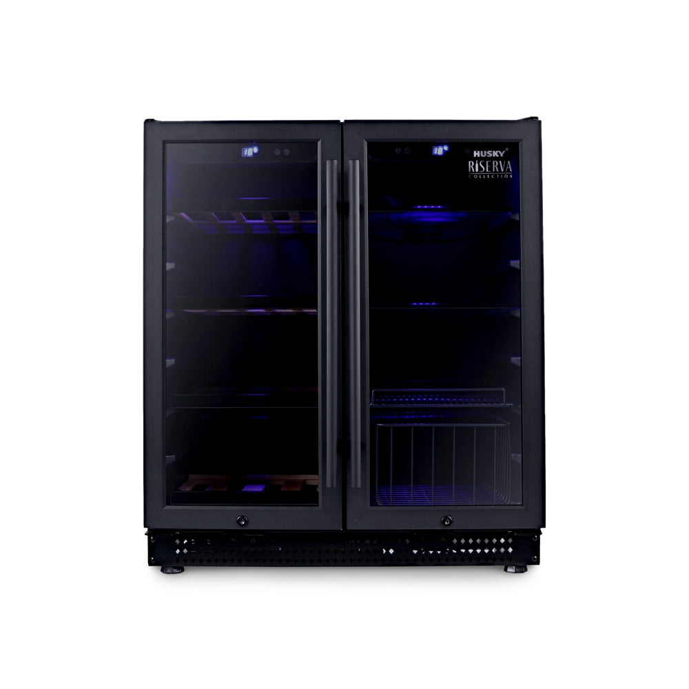 Husky Riserva Double Door Wine Fridge & Drinks Chiller in Matte Black (HUSWS66MBZY)