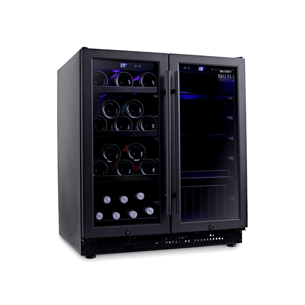 Husky Riserva Double Door Wine Fridge & Drinks Chiller in Matte Black (HUSWS66MBZY)