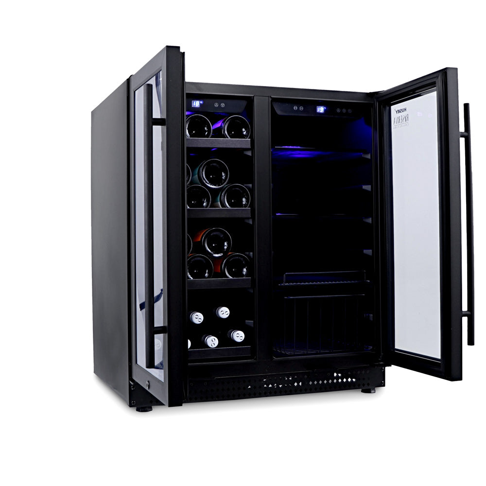 Husky Riserva Double Door Wine Fridge & Drinks Chiller in Matte Black (HUSWS66MBZY)